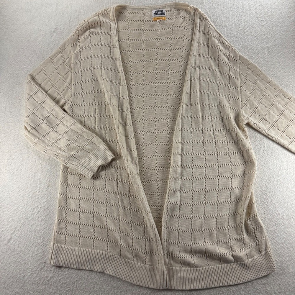 Future Collective Cardigan Womens Large Cream Exc Pointelle Open Front Knit